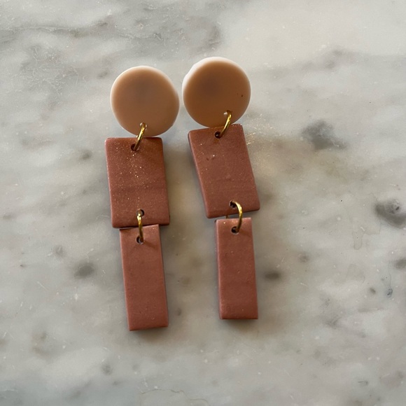 unknown Jewelry - Handmade Blush Geometric Dangle Clay Earrings